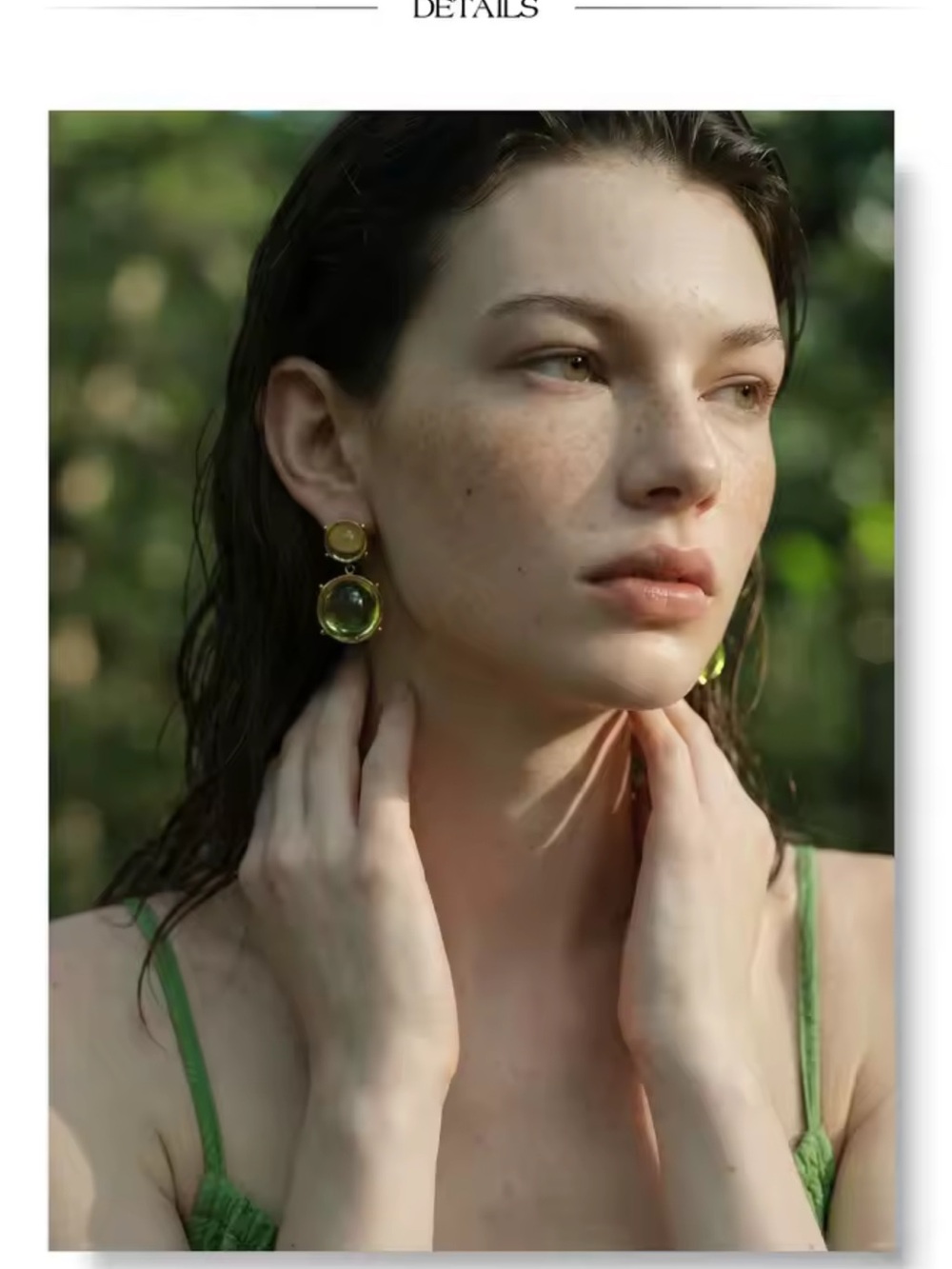 Vintage Olive Green Cabochon Drop Earrings - Picture 9 of 11